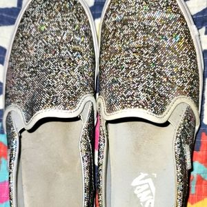 VANS MENS SZ 8.5 WOMENS SZ 10 IRIDESCENT SPARKLE SLIP ON SNEAKERS